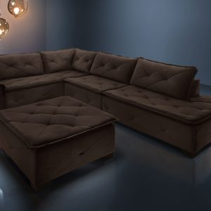 Estofado de canto com puff de 2,02 X 3,22 marrom escuro