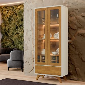 Cristaleira com vidro emoldurado e adega