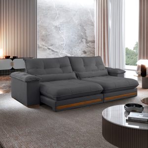 Sofá retrátil e reclinável com 2,50 de comprimento e catracas com 6 estágios